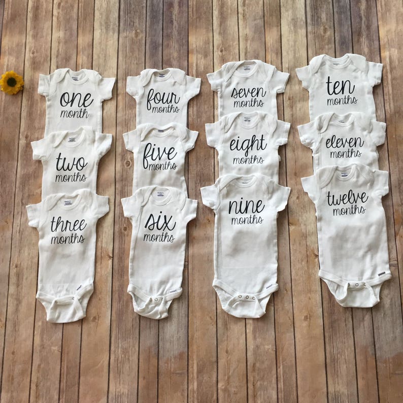 Monthly Onesie Set  Set of 12  Organic Cotton  Baby