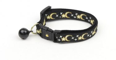 Moon Cat Collar  Gold Moons and Stars on Black  Breakaway