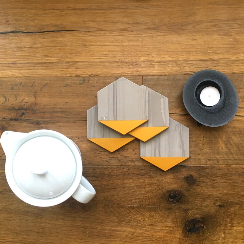 Sale Hexagon Marble Coasters. Set of 4. Athens Grey Gold