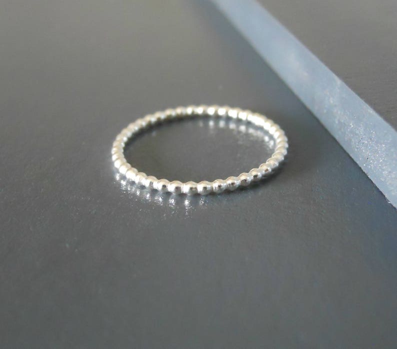 Thin Beaded Sterling Silver Ring Skinny Beaded Ring Minimal