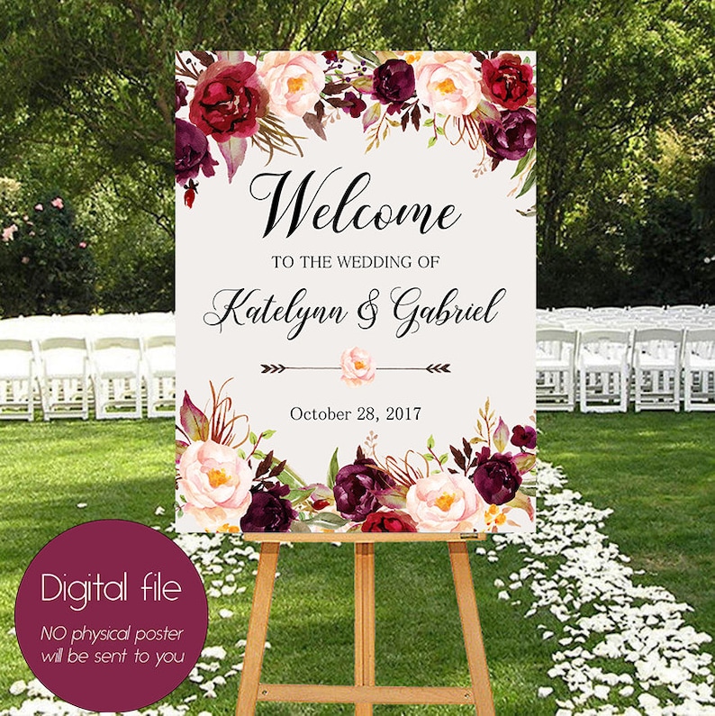 Welcome Wedding SignWedding decorationBurgundy
